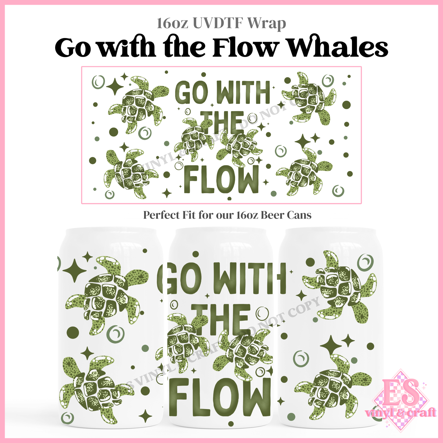Go With the Flow Whales - 16oz Beer Can / Libbey UV-DTF Transfer