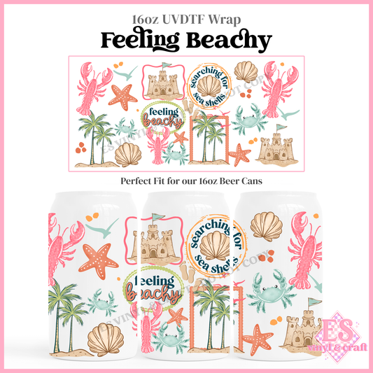 Feeling Beachy - 16oz Beer Can / Libbey UV-DTF Transfer