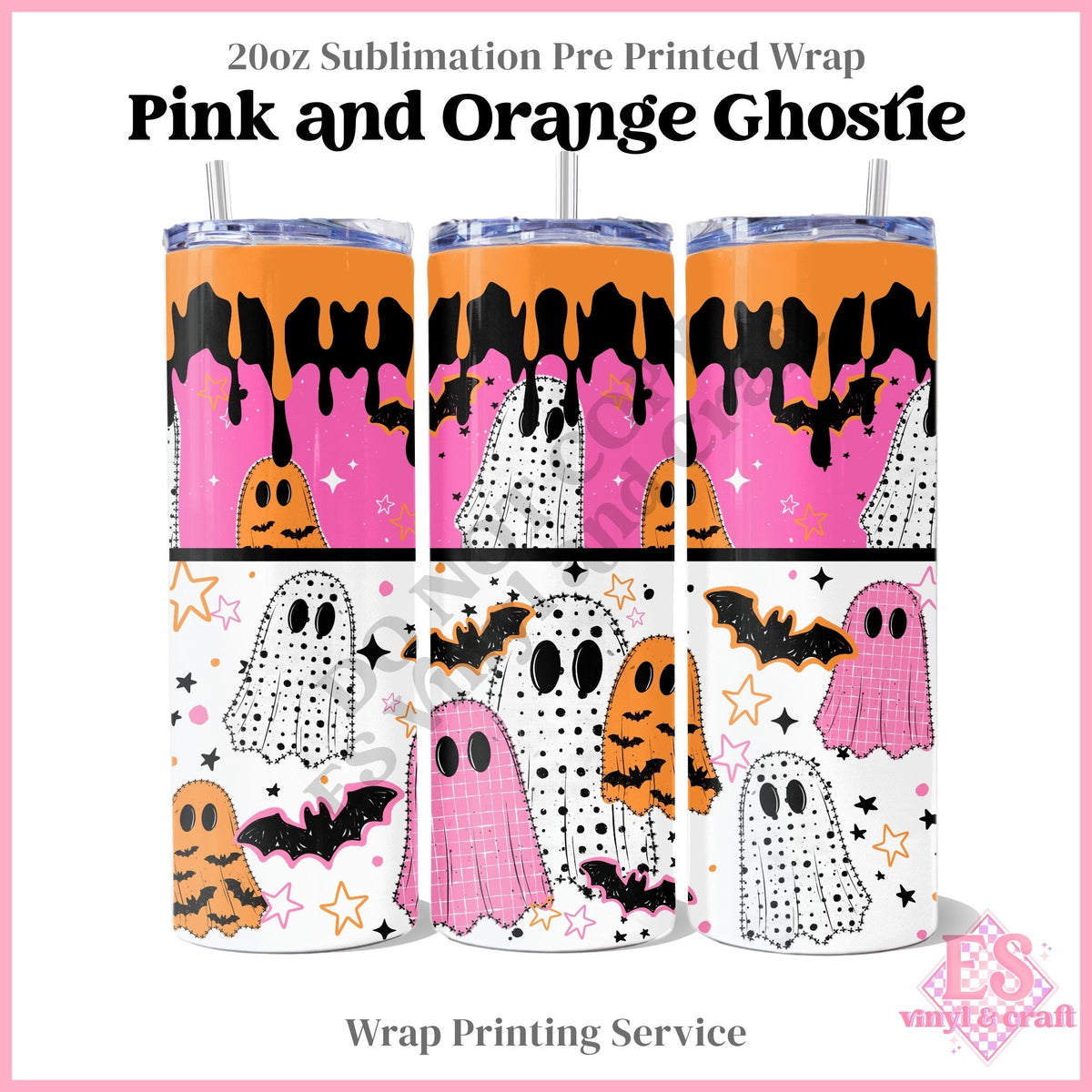 Pink and Orange Ghostie - Full 20oz Tumbler Sublimation Print