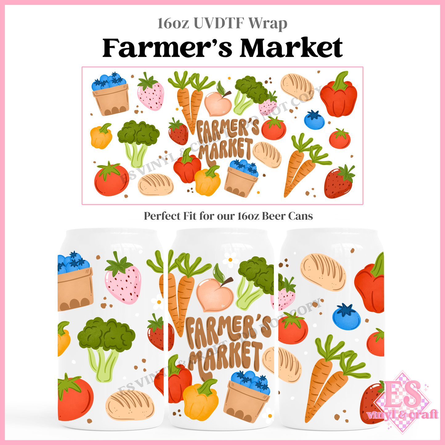 Farmers Market - 16oz Beer Can / Libbey UV-DTF Transfer