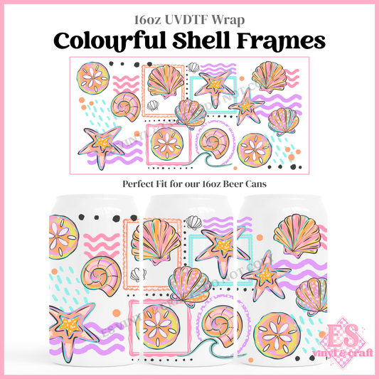 Colourful Shell Frames - 16oz Beer Can / Libbey UV-DTF Transfer