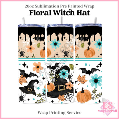 Floral Witch Hat - Full 20oz Tumbler Sublimation Print