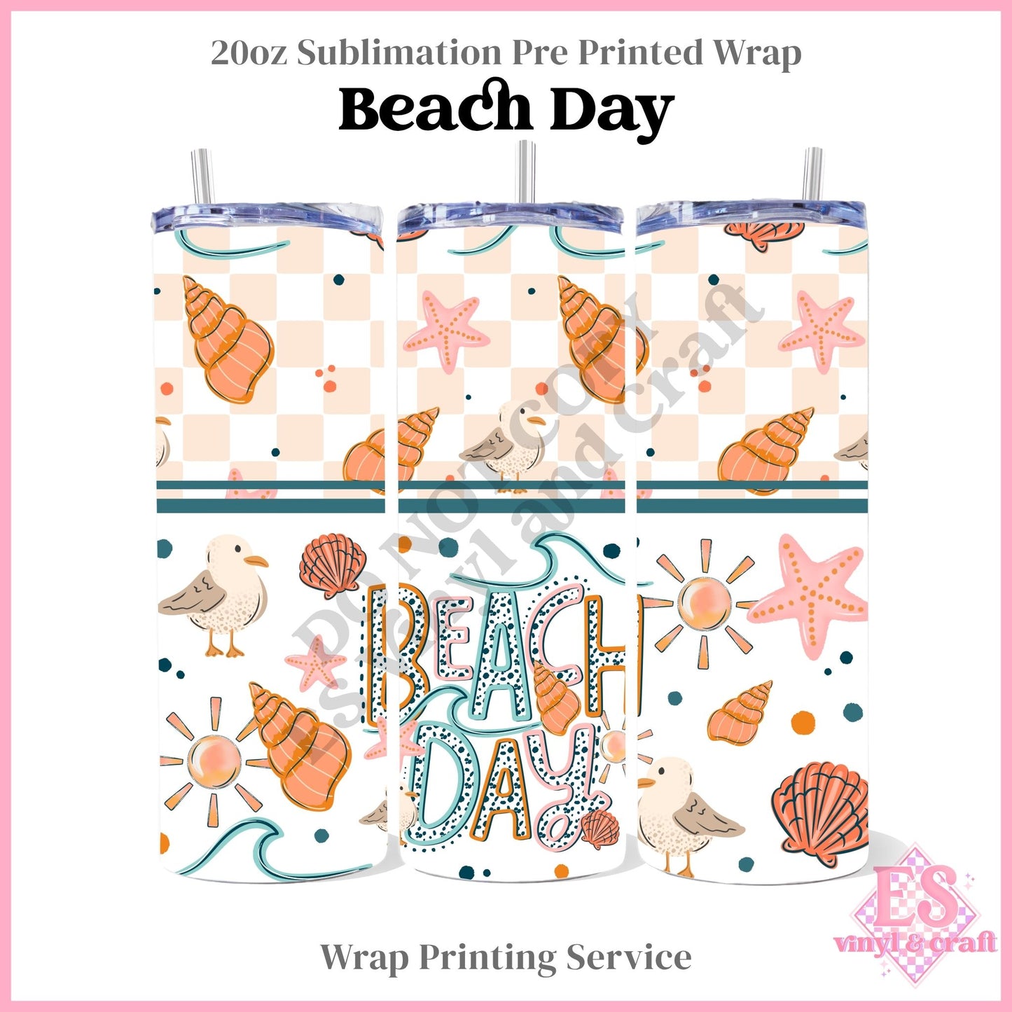 Beach Day - Full 20oz Tumbler Sublimation Print