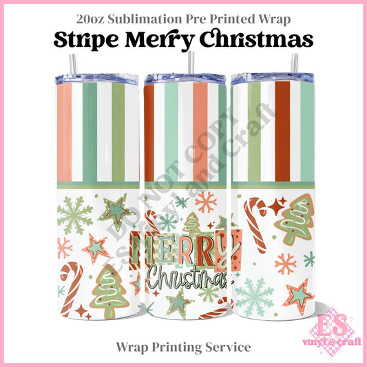 Stripe Merry Christmas - Full 20oz Tumbler Sublimation Print