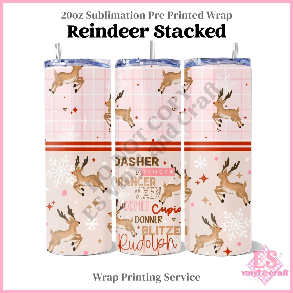 Reindeer Stacked - Full 20oz Tumbler Sublimation Print