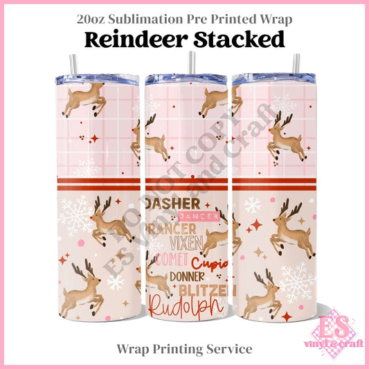 Reindeer Stacked - Full 20oz Tumbler Sublimation Print