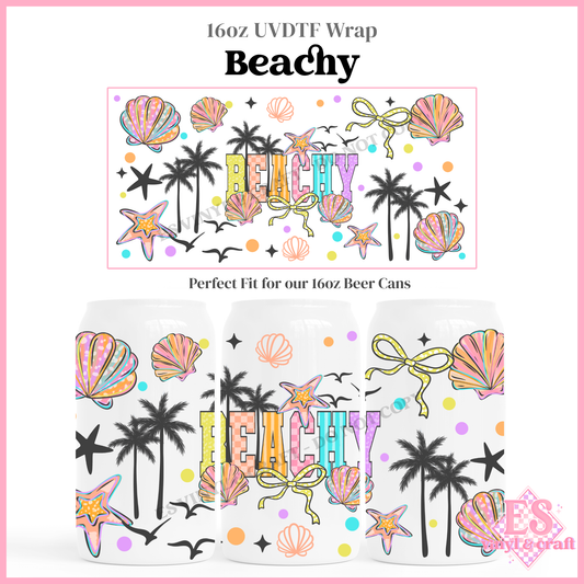 Beachy - 16oz Beer Can / Libbey UV-DTF Transfer