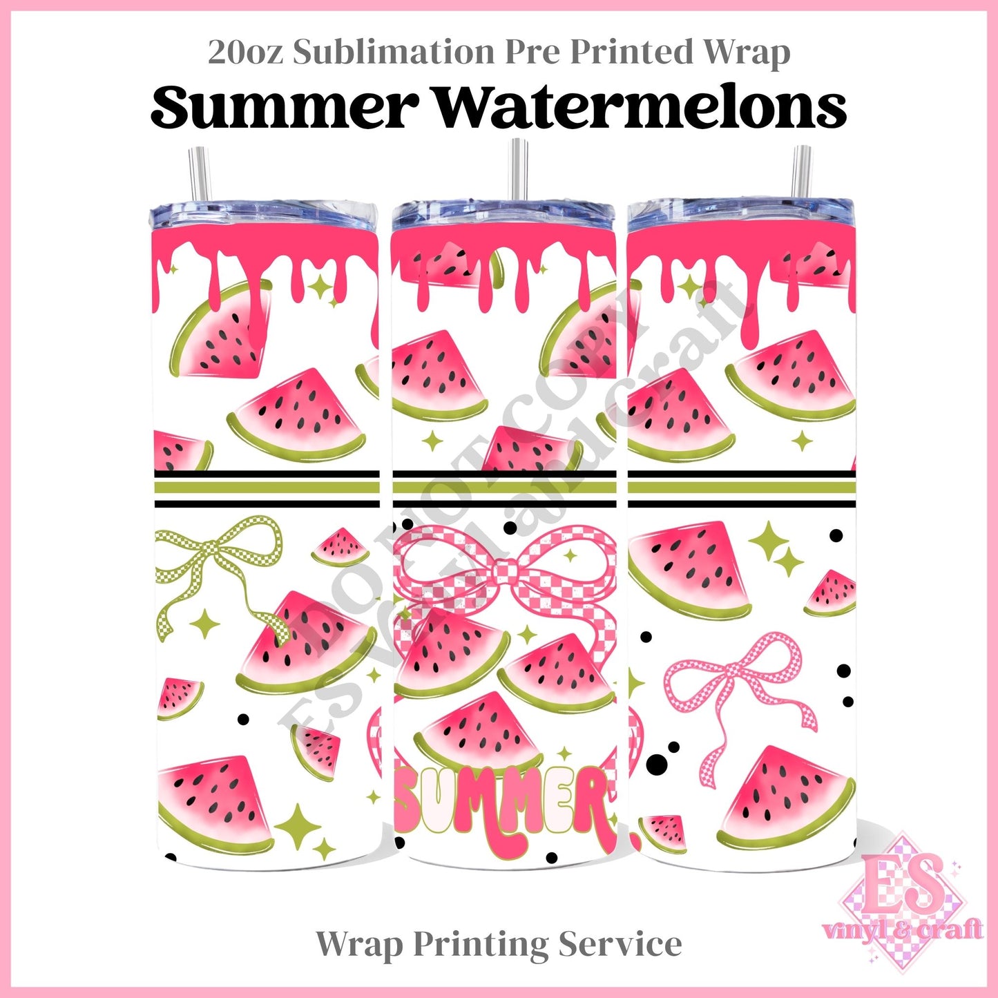 Summer Watermelons - Full 20oz Tumbler Sublimation Print
