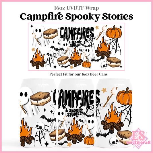 Campfire Spooky Stories - 16oz Beer Can / Libbey UV-DTF Transfer