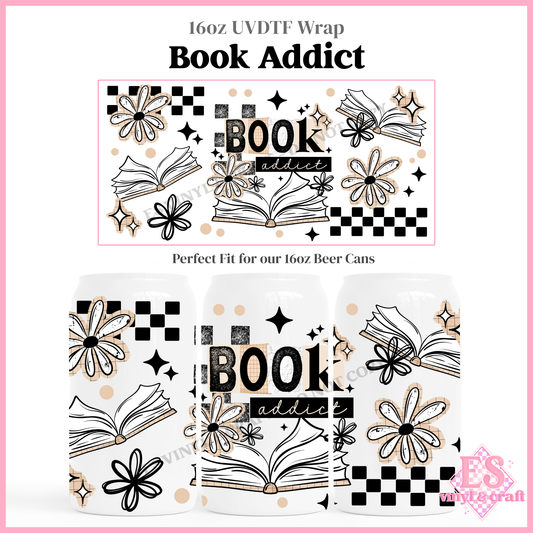Book Addict - 16oz Beer Can / Libbey UV-DTF Transfer