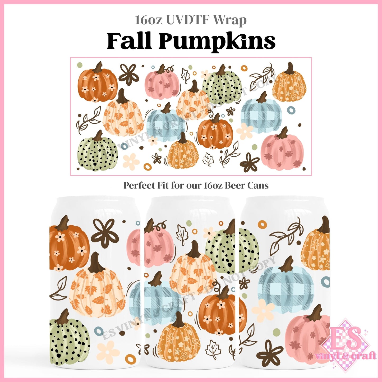 Fall Pumpkins - 16oz Beer Can / Libbey UVDTF Transfers
