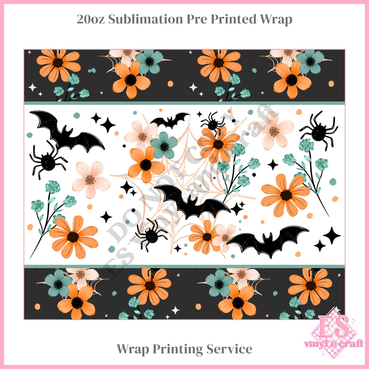 Bat Spider Florals - Full 20oz Tumbler Sublimation Print