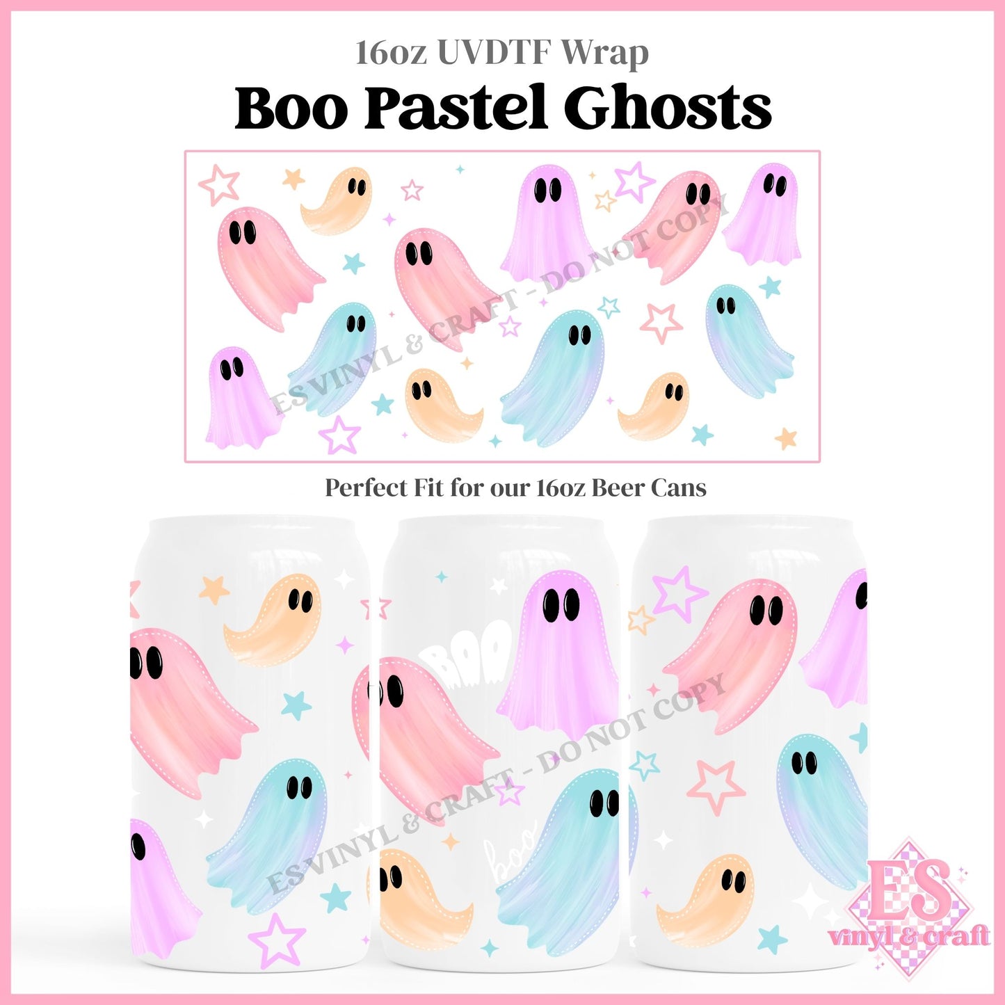 Boo Pastel Ghosts - 16oz Beer Can / Libbey UVDTF Transfers
