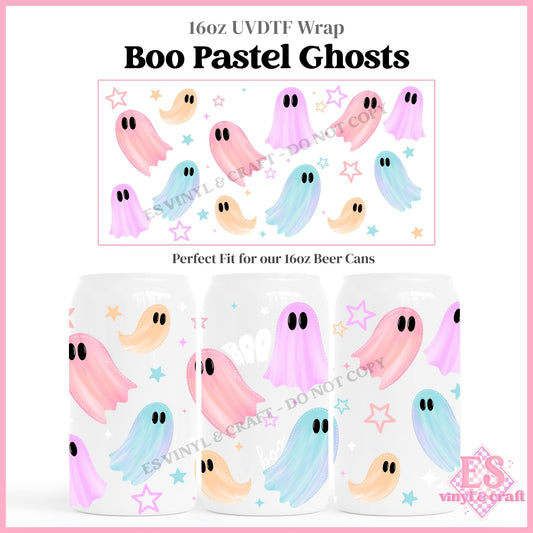 Boo Pastel Ghosts - 16oz Beer Can / Libbey UVDTF Transfers