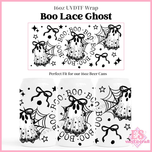 Boo Lace Ghosts - 16oz Beer Can / Libbey UVDTF Transfers