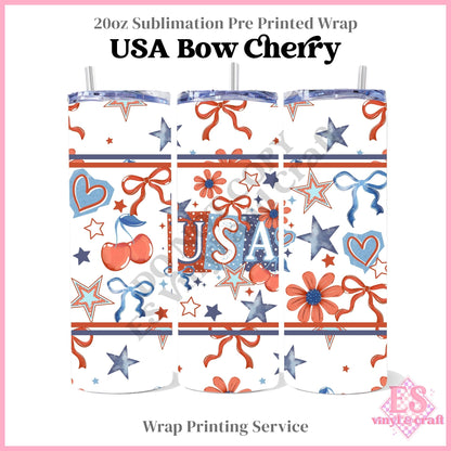 USA Bow Cherry - Full 20oz Tumbler Sublimation Print