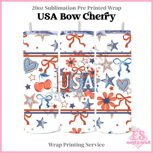 USA Bow Cherry - Full 20oz Tumbler Sublimation Print