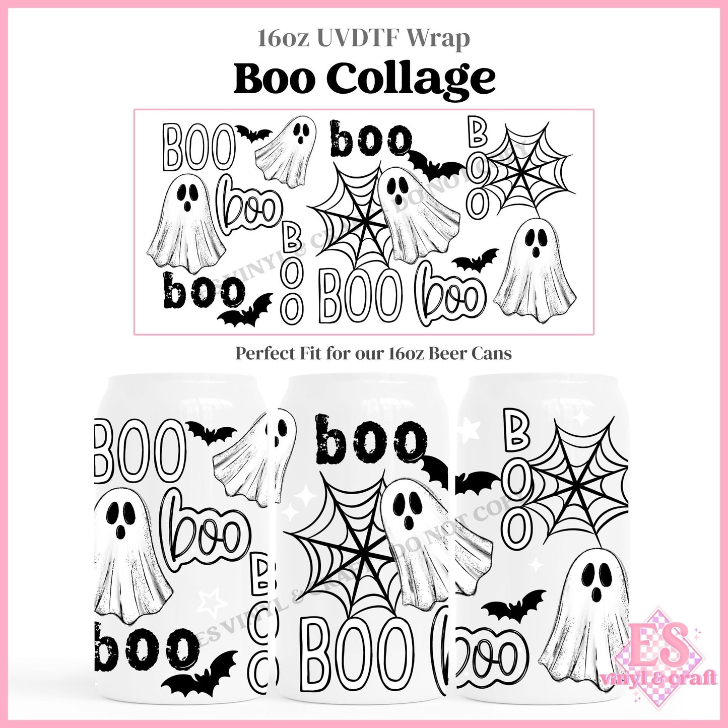 Boo Collage - 16oz Beer Can / Libbey UVDTF Transfers