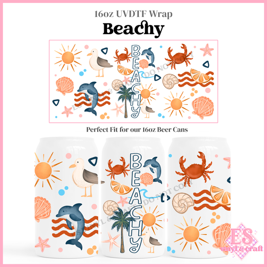 Beachy - 16oz Beer Can / Libbey UV-DTF Transfer