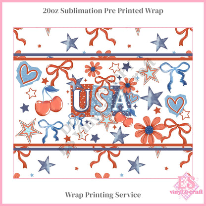 USA Bow Cherry - Full 20oz Tumbler Sublimation Print