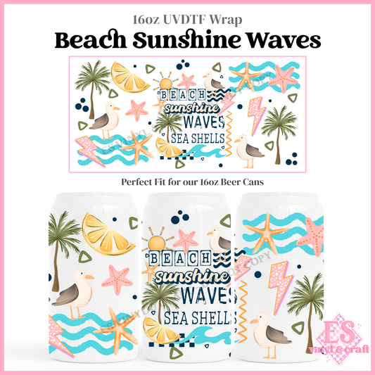 Beach Sunshine Waves - 16oz Beer Can / Libbey UV-DTF Transfer
