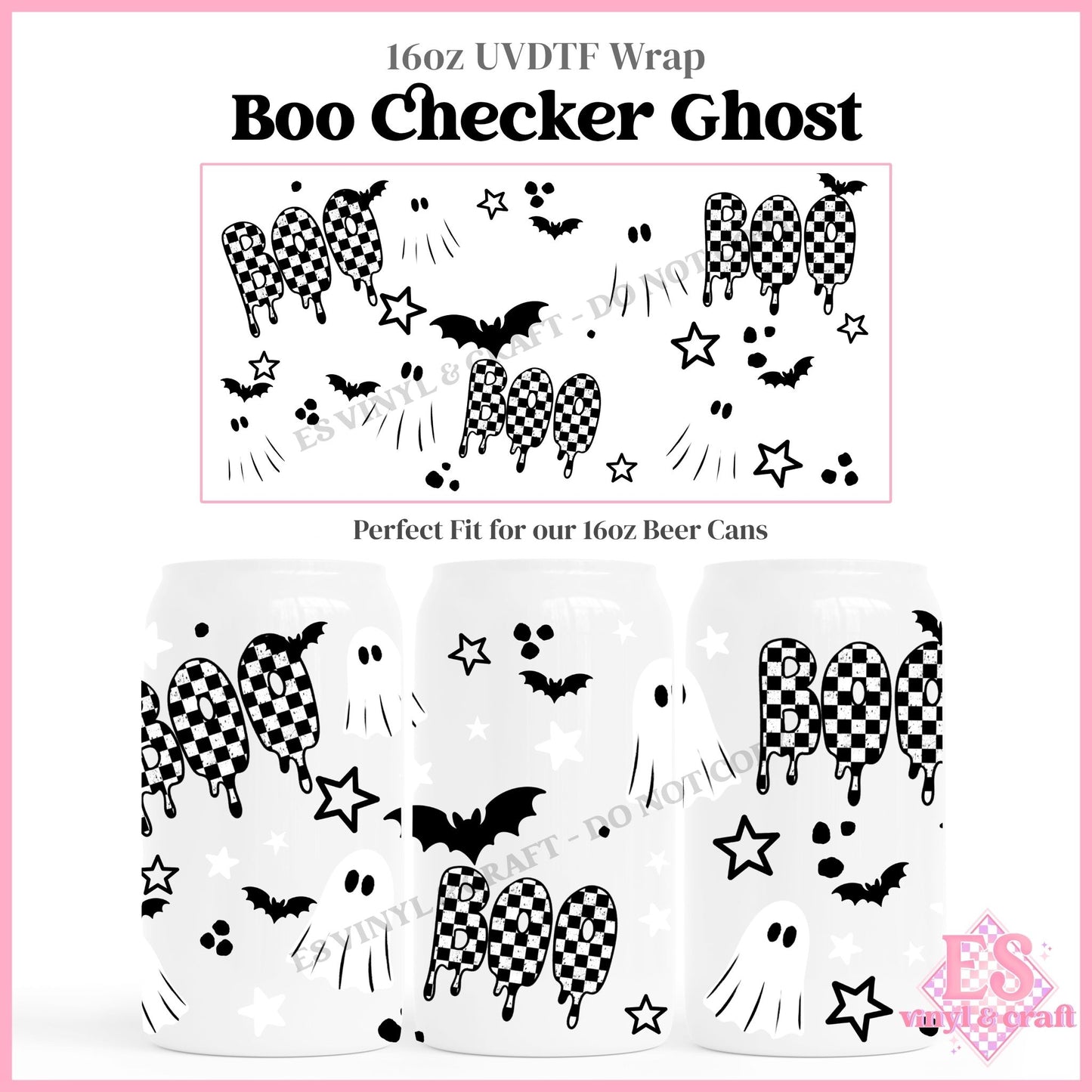 Boo Checker - 16oz Beer Can / Libbey UVDTF Transfers