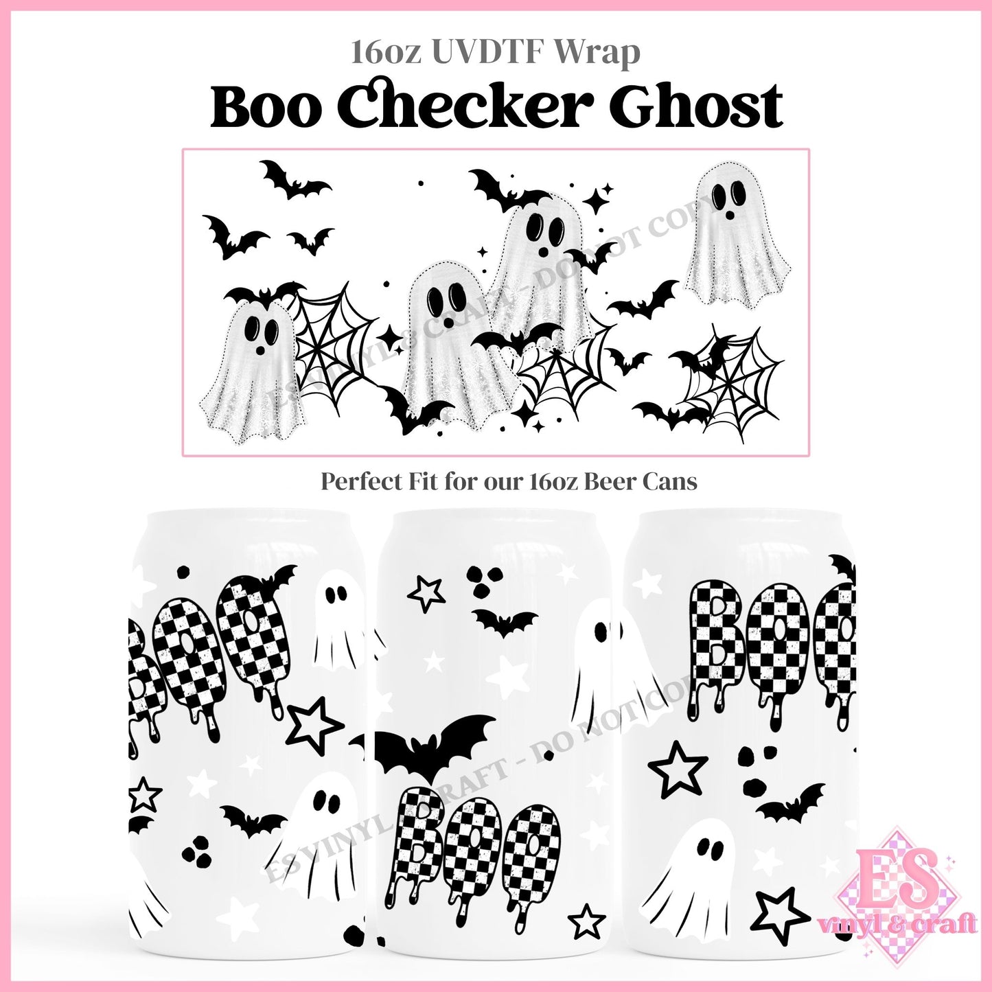 Boo Checker Ghost - 16oz Beer Can / Libbey UVDTF Transfers