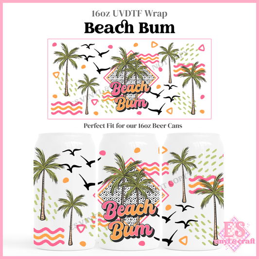 Beach Bum - 16oz Beer Can / Libbey UV-DTF Transfer
