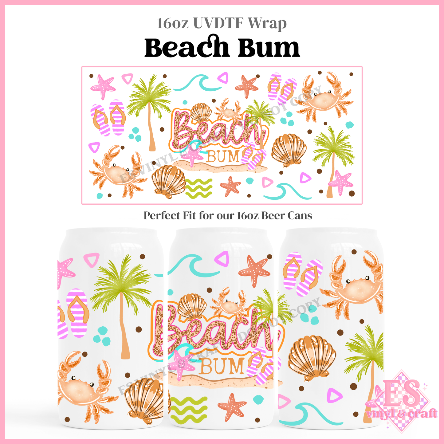 Beach Bum - 16oz Beer Can / Libbey UV-DTF Transfer