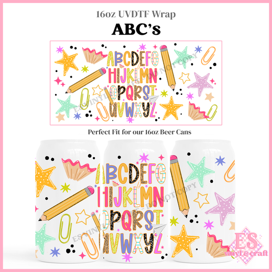 ABC's - 16oz Beer Can / Libbey UV-DTF Transfer