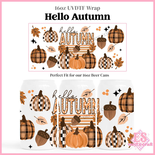 Hello Autumn - 16oz Beer Can / Libbey UVDTF Transfers