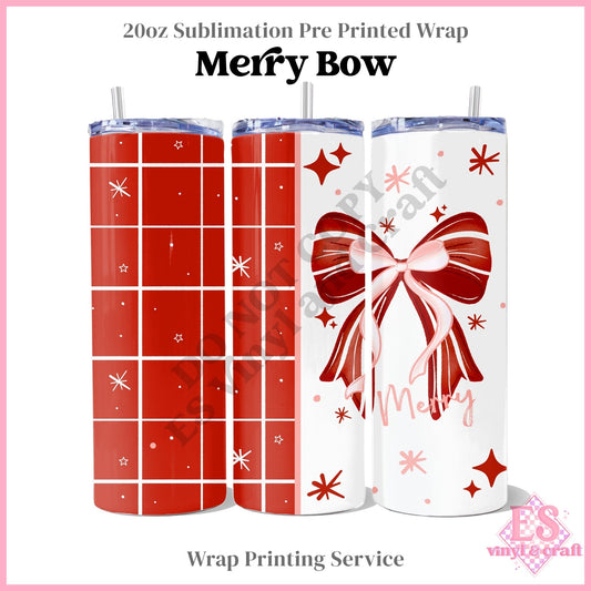 Merry Bow - Full 20oz Tumbler Sublimation Print