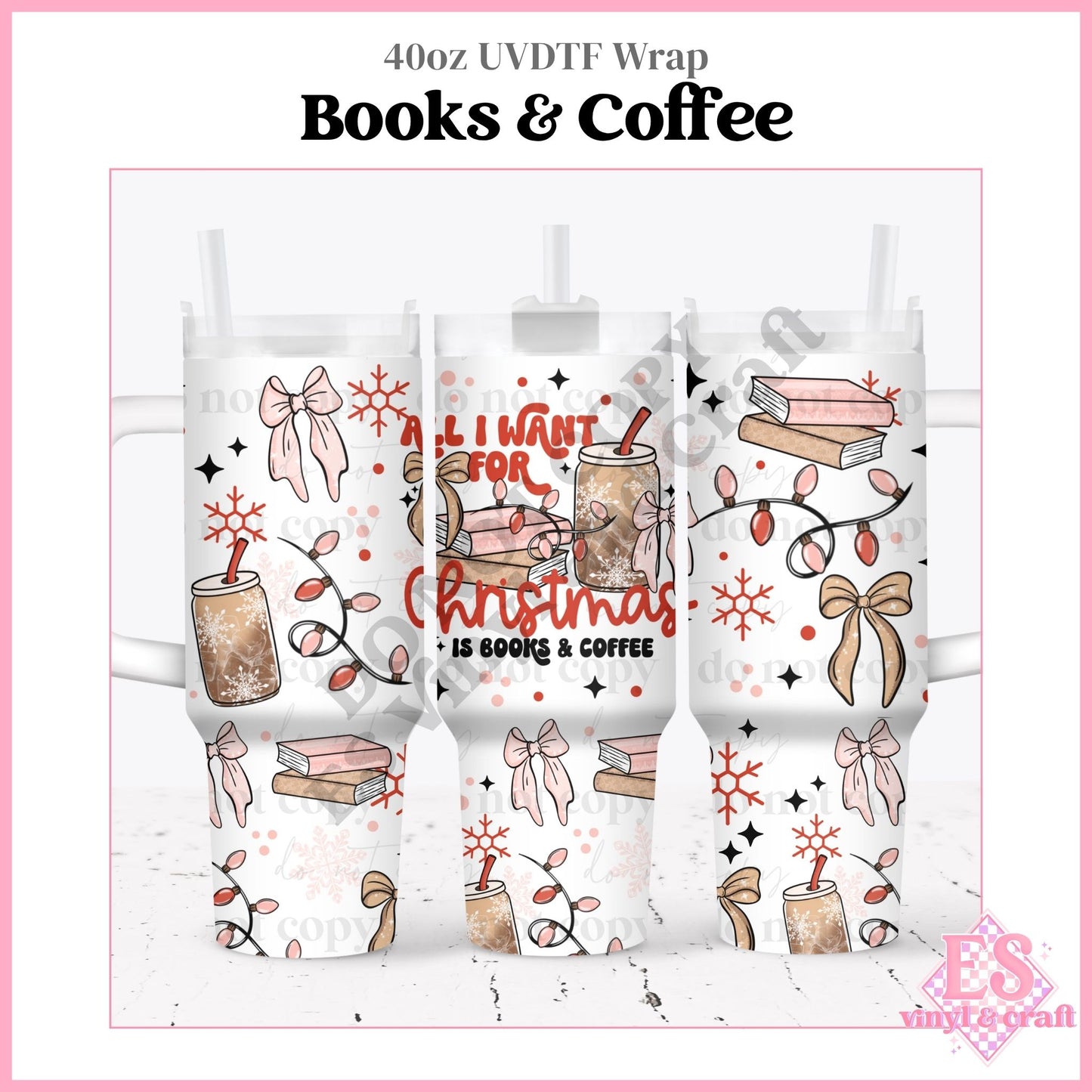 Books & Coffee - 40oz Tumbler Wraps - UVDTF (Top & Bottom)