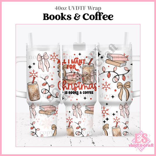 Books & Coffee - 40oz Tumbler Wraps - UVDTF (Top & Bottom)