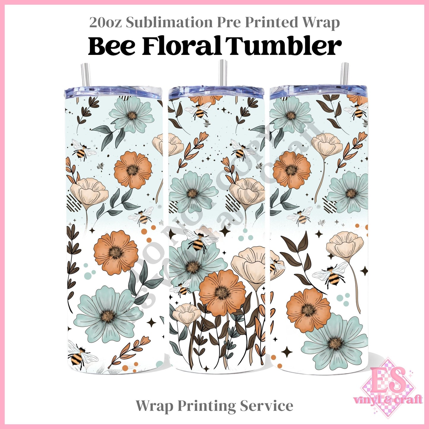 Bee Floral Tumbler - Full 20oz Tumbler Sublimation Print