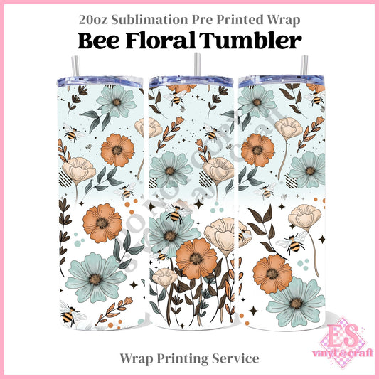 Bee Floral Tumbler - Full 20oz Tumbler Sublimation Print