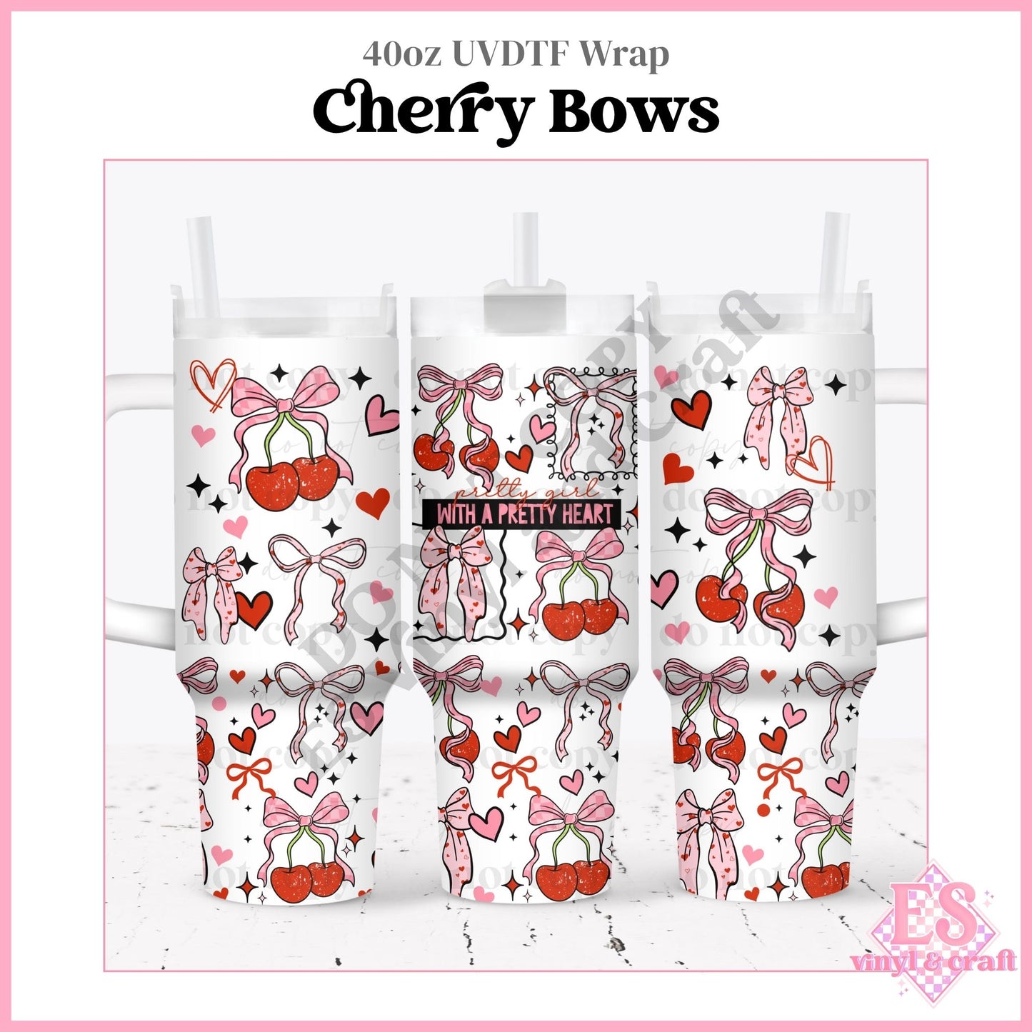 Cherry Bows - 40oz Tumbler Wraps - UVDTF (Top & Bottom)