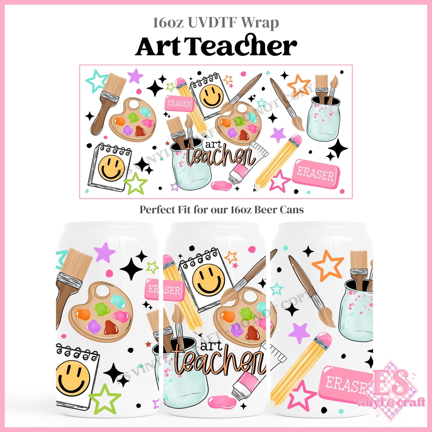 Art Teacher - 16oz Beer Can / Libbey UVDTF Transfers