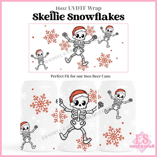 Skellie Snowflakes - 16oz Beer Can / Libbey UVDTF Transfers