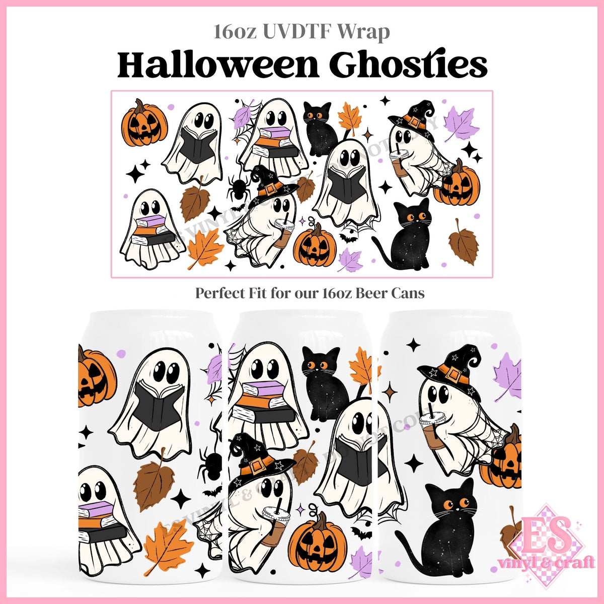 Halloween Ghosties - 16oz Beer Can / Libbey UVDTF Transfers