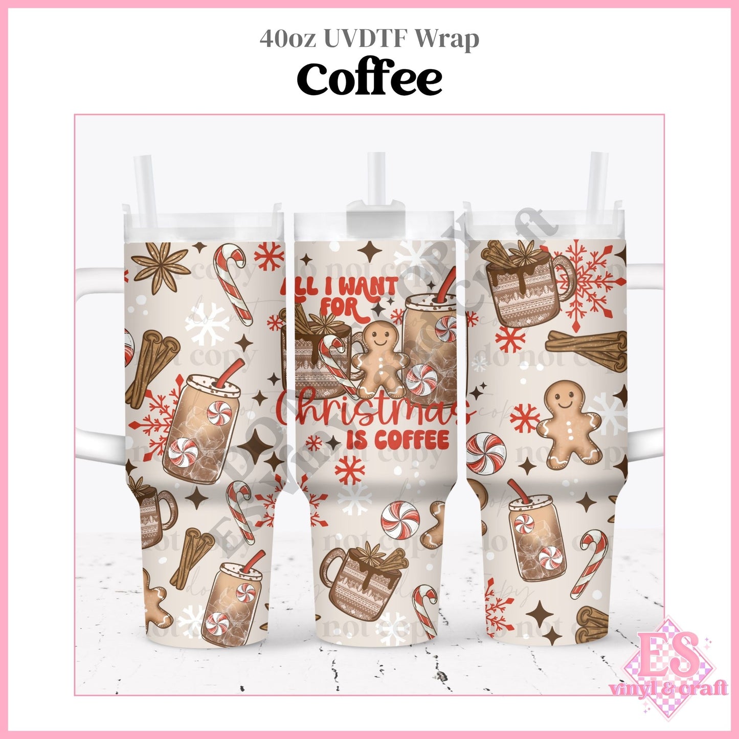 Coffee - 40oz Tumbler Wraps - UVDTF (Top & Bottom)