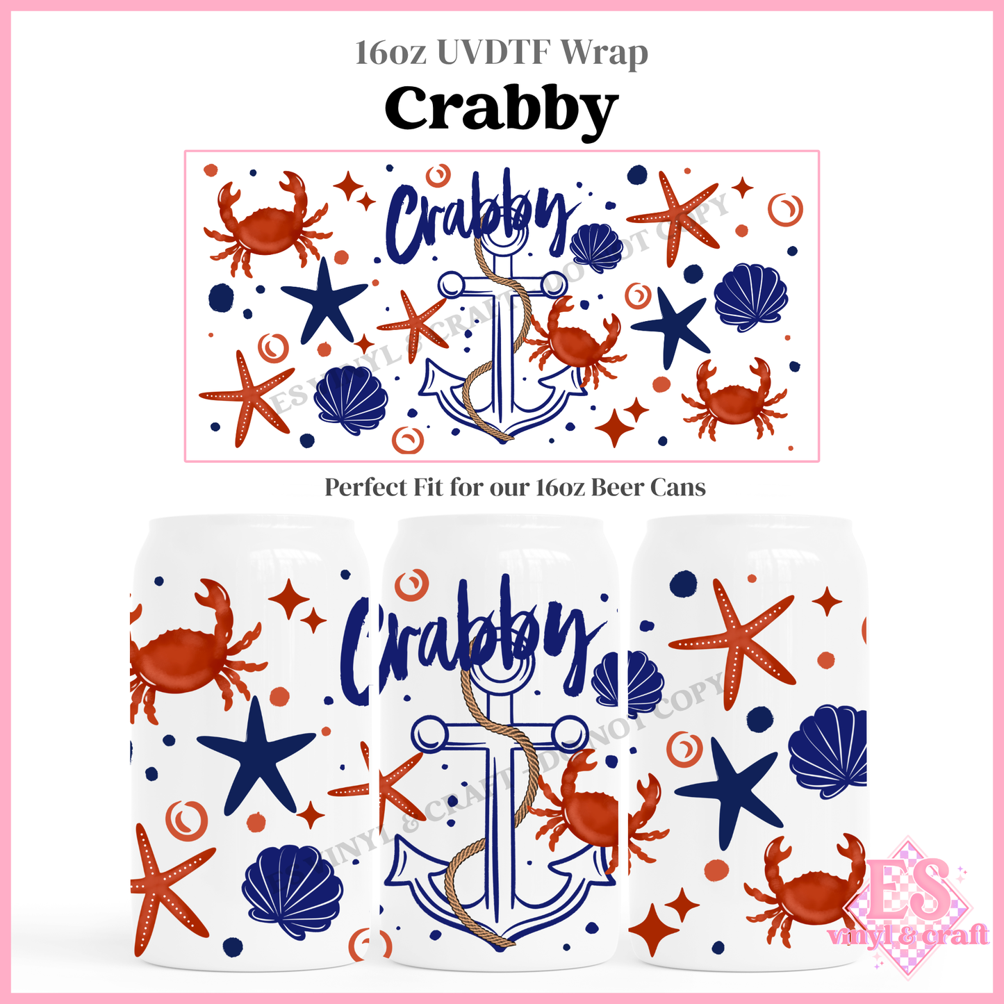 Crabby - 16oz Beer Can / Libbey UV-DTF Transfer
