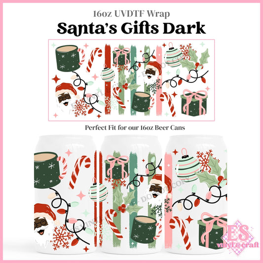 Santa's Gifts Dark - 16oz Beer Can / Libbey UVDTF Transfers