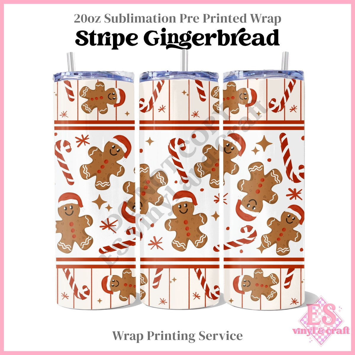 Stripe Gingerbread - Full 20oz Tumbler Sublimation Print