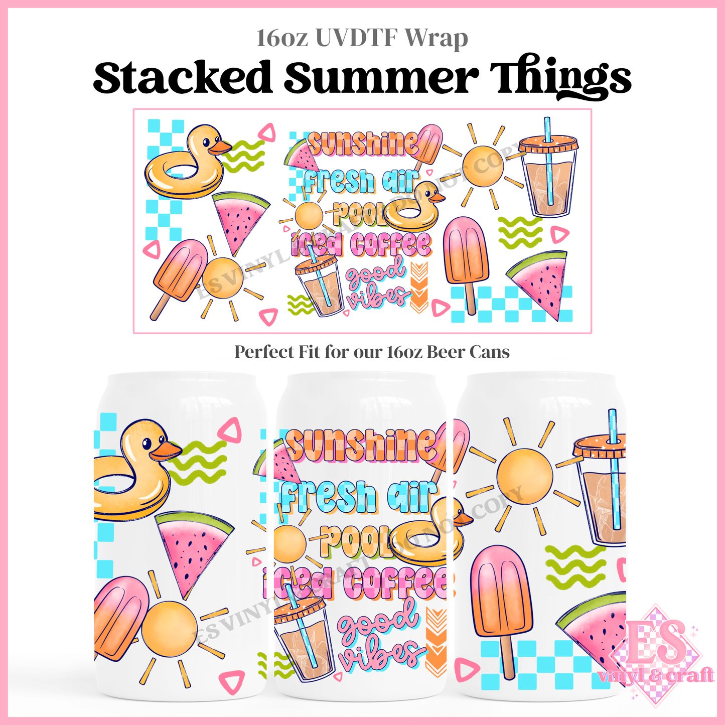 Stacked Summer Things - 16oz Beer Can / Libbey UV-DTF Transfer