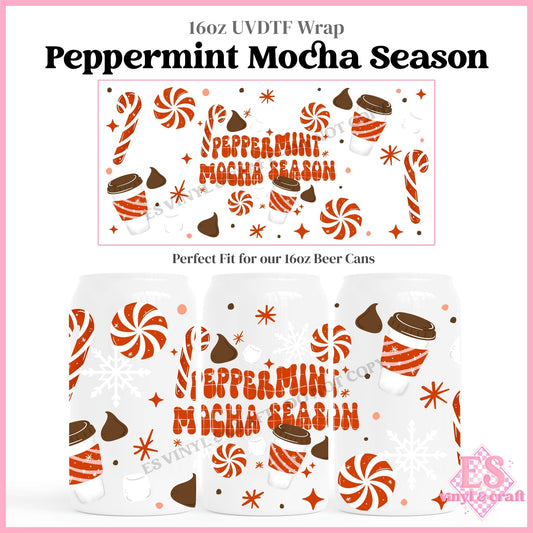 Peppermint Mocha Season - 16oz Beer Can / Libbey UVDTF Transfers