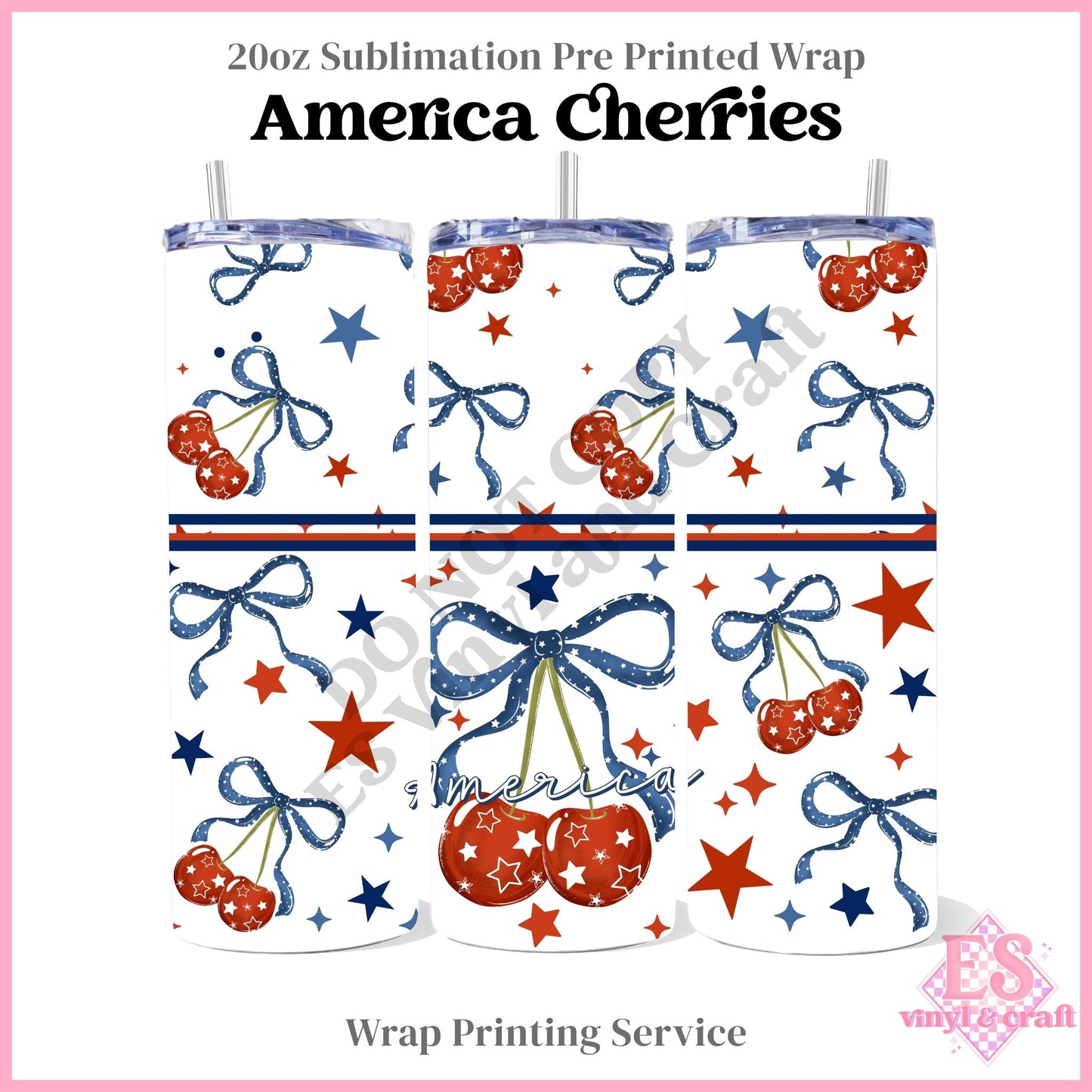 America Cherries - Full 20oz Tumbler Sublimation Print