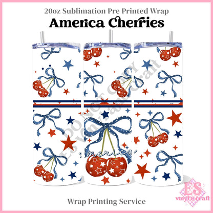America Cherries - Full 20oz Tumbler Sublimation Print