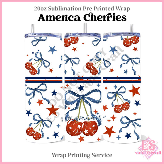 America Cherries - Full 20oz Tumbler Sublimation Print