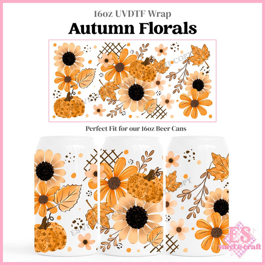 Autumn Florals - 16oz Beer Can / Libbey UVDTF Transfers